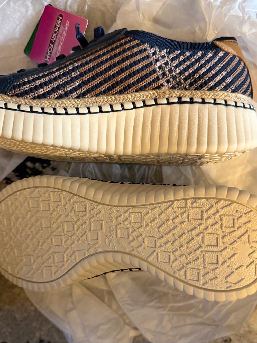 Skechers Navy and Tan Knit Lace-Up Platform Sneaker - Picture 5 of 5